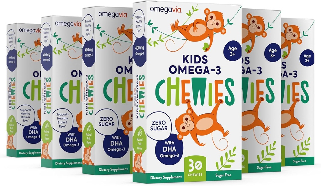 Omega 3 Gummies - Ultra-High DHA Chewable Gel Gummy - Kids Supports Brain & Eye Health - 설탕 무료 천연 과일 맛 - Kids Omega 3 Fish Oil Gummies (6 팩)