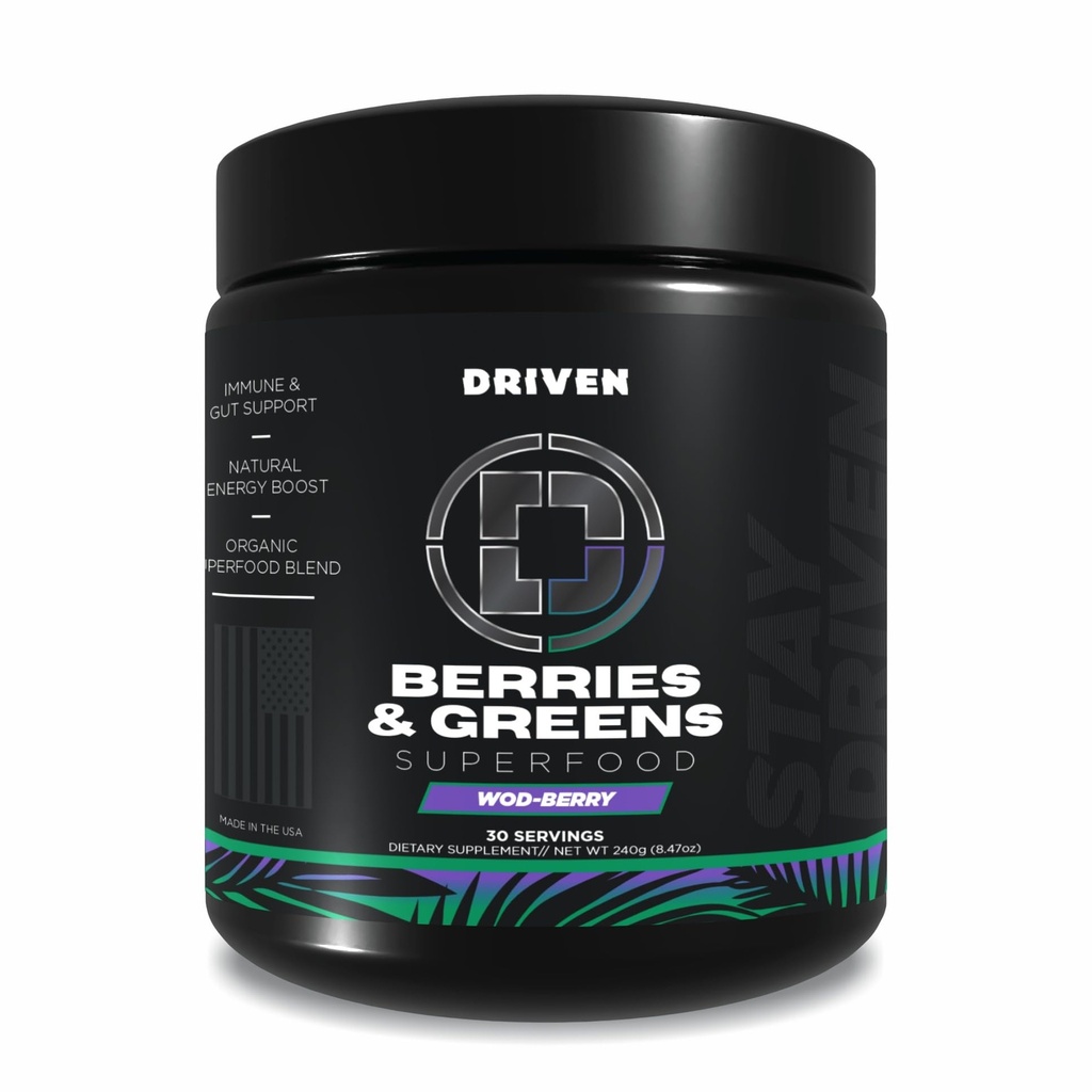 Driven B&G Berries & Greens Superfood Powder, 30 서빙 - Probiotics & Digestive Enzymes를 가진 유기 식물 기반 공식 - 회복, 건강한 소화 및 면역 기능 지원