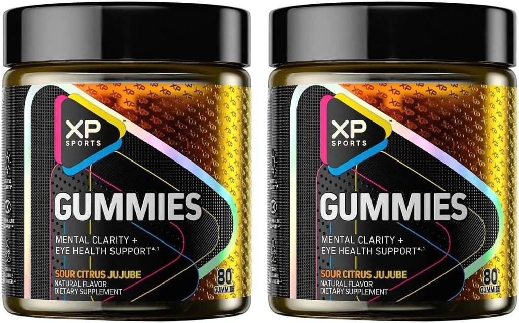 성능 스포츠 Gummies - 정신 명확성 & 눈 건강 지원, Sour Citrus Jujube 맛, Cognitive 초점 & 비전 케어 보충, 80 Gummies (팩 2) 160 총 Gummies- 40 서빙