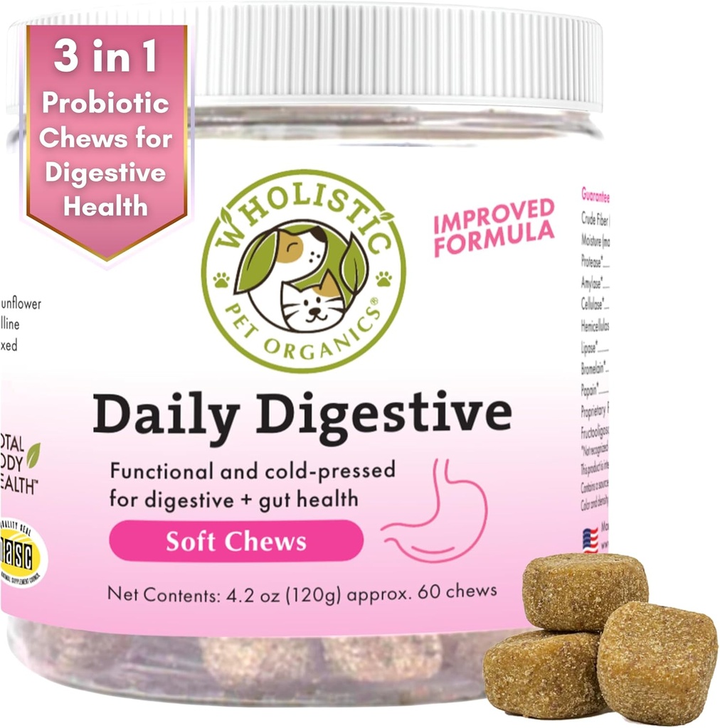 생리적인 애완 동물 유기: 개를 위한 Probiotic Chews Digestive 건강 - 60 조사 - 개 Probiotics 및 소화 효소 - 지원 Gut 건강 면역 보충교재는 개 소화 문제를 방지합니다