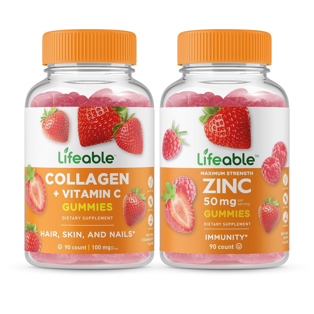 Lifeable 교원질 & 비타민 C + 아연 50mg의 Gummies 뭉치 - 중대한 촉감, 비타민 보충교재, 글루텐 자유로운, GMO 자유로운, Chewable 거미