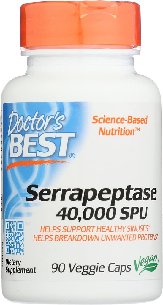 의사 최고의 Serrapeptase 40,000 SPU, 비 GMO, Vegan, 90 Veggie 캡슐 (팩 1)