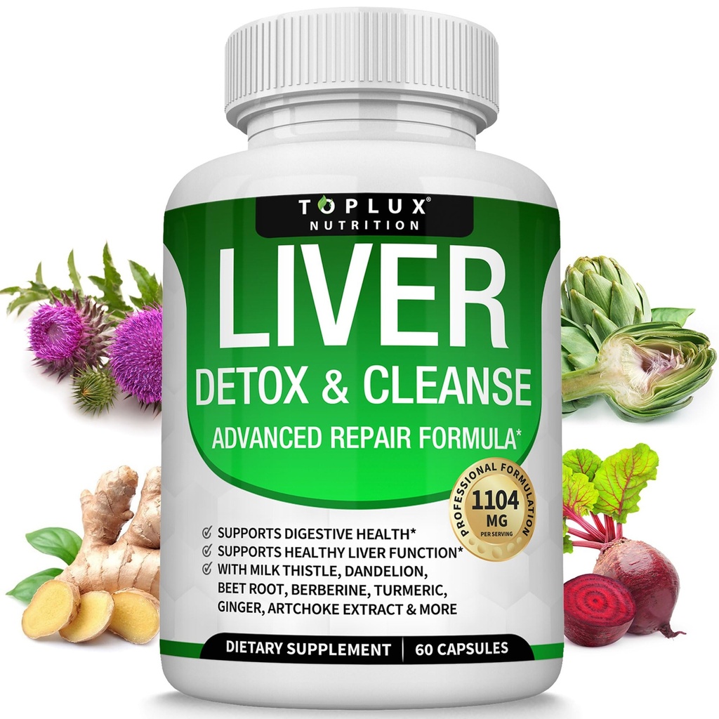 Liver Cleanse Detox & Repair Formula Liver Detox Supplement - Dandelion, Artichoke, Turmeric, Beet Root, Turmeric 및 Natural Fast Herbal Cleansing Non-gmo Vegan 60 캡슐과 우유 이틀
