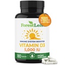 ForestLeaf 비타민 D3 5000 IU | VIT D - VIT D3 비타민 D 여성 및 남성용 보충제 | 뼈 건강, 치아 및 면역 지원 | 삼키기 드 쉬운 | 한 캡슐 매일, 6 개월 공급, 180 조사