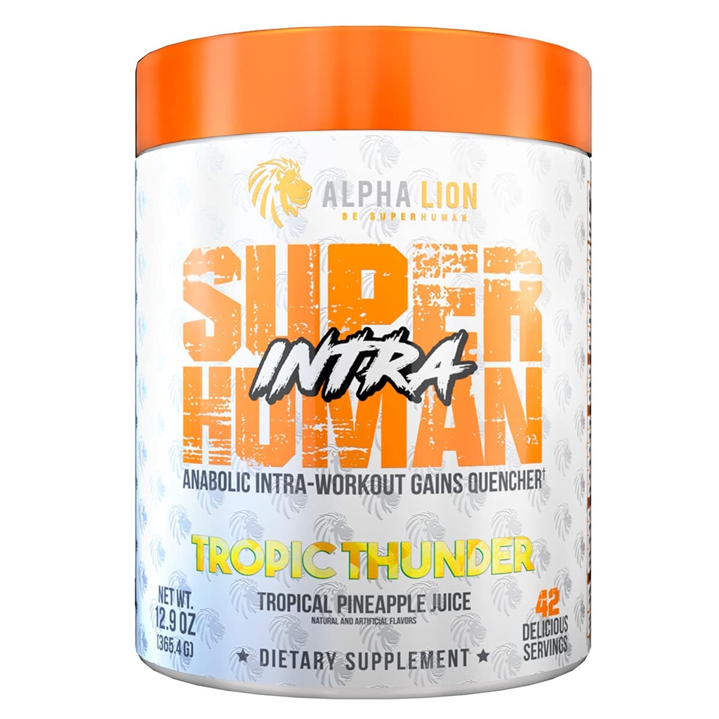 ALPHA LION Superhuman Intra 운동 분말 남성 및 여성, 아미노산 음료, 근육 회복 보충교재, BCAA 분말, Electrolytes & Hydration 혼합 (42 서빙, 열대 파인애플 주스 풍미)