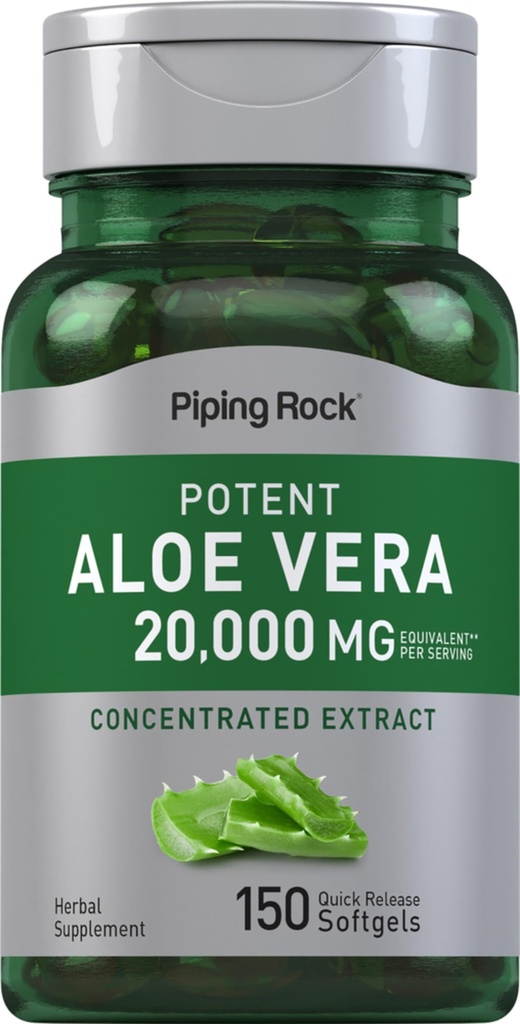 Piping Rock Aloe Vera 캡슐 20000mg | 150 Softgels | 농축 추출물 보충교재 | Non-GMO, 글루텐 무료