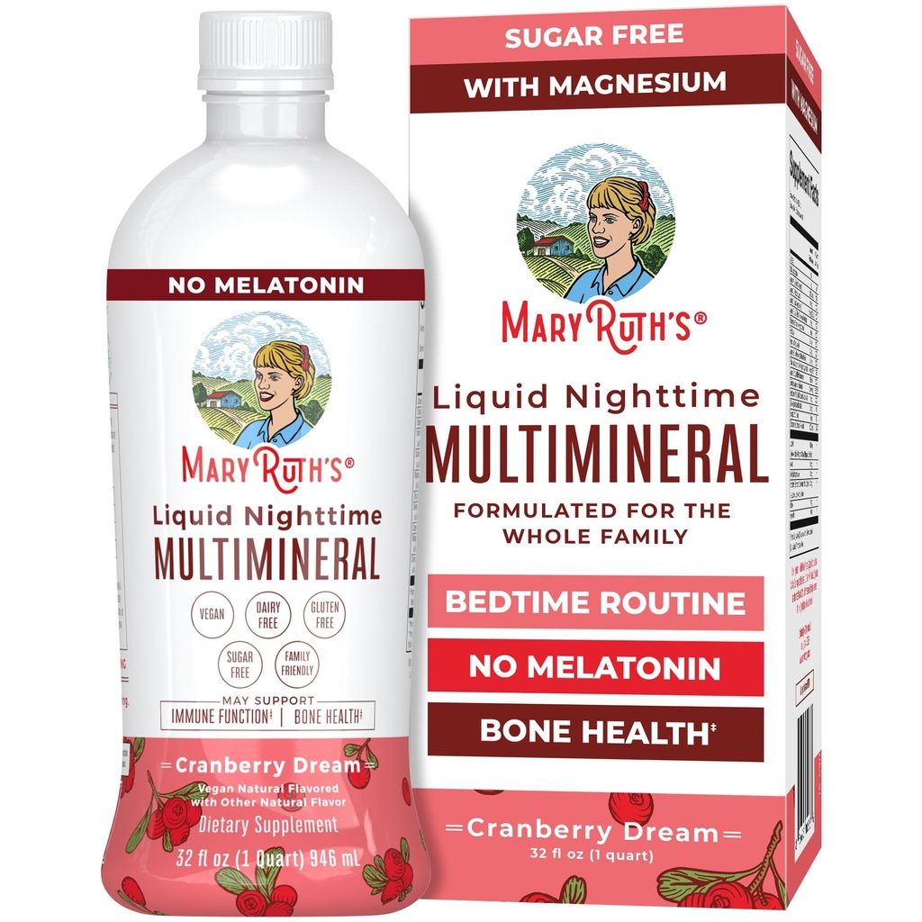 MaryRuth Organics Liquid Nighttime Multimineral | No Melatonin | Bedtime Routine | 마그네슘 시트레이트 | 칼슘 | 아연 | 비타민 D3| 4 가지 맛 제공 | Vegan | 설탕 무료 | 글루텐 무료 | 32 Oz