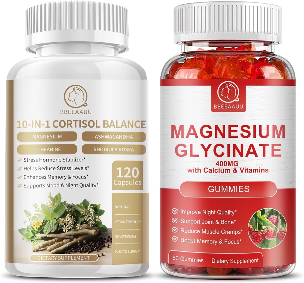 Cortisol 보충교재 캡슐과 마그네슘 보충교재 Gummies