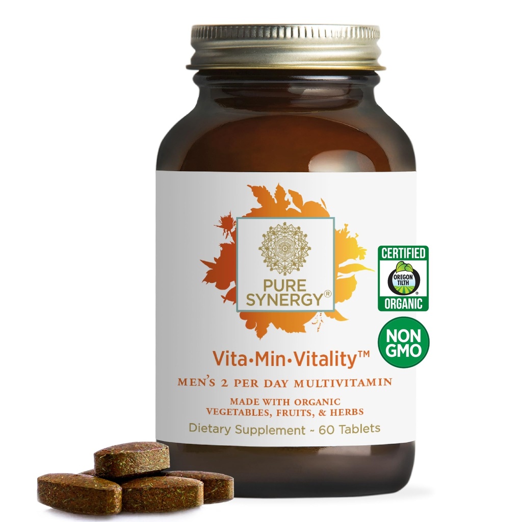 PURE SYNERGY Vita·Min·Vitality | 남성용 자연 Multivitamin | 유기농 식품으로 만든 남성용 멀티비타민 | 에너지, 스트레스 및 면역 지원 (60 정제)