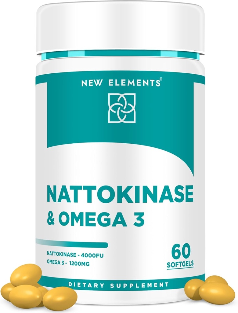 오메가 3 물고기 기름 1200mg Nattokinase 보충교재 4000 FU 유기 | DHA | EPA | Nattokinase는 일본 Natto | 심혈관 및 순환 지원 | 심장 건강 지원 | 60 Softgels