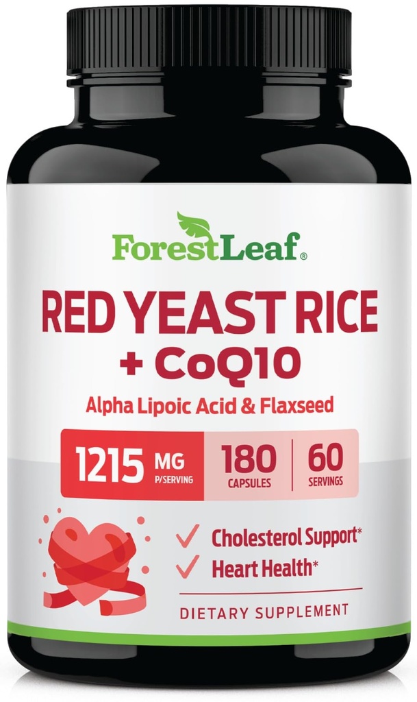 ForestLeaf CoQ10 보충교재를 가진 빨간 효모 밥 - 알파 Lipoic 산 & 유기 Flaxseed, Citrinin를 가진 1215mg 여분 힘 빨간 효모 밥 캡슐 - 180의 캡슐