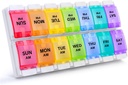 Sukuos AM PM Weekly Pill 주최자 2 Times A Day, Easy Push Button Design, 비타민 / 과일 오일 / 보충제 (Rainbow)을위한 분리 가능한 의학 홀더가있는 대형 일일 알약 상자 케이스 7 일