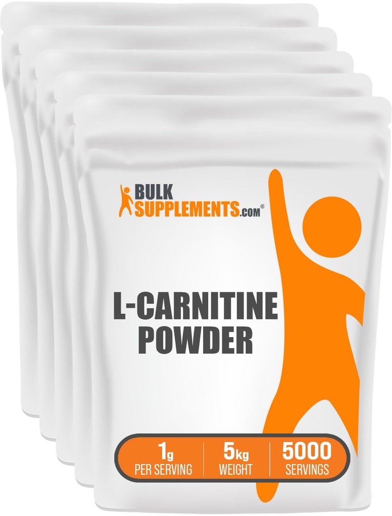 BulkSupplements.com L-Carnitine 분말 - 카르니틴 보충, 아미노산 보충 - Unflavored & 글루텐 무료, 1g, 1kg (팩 5) (11 파운드)