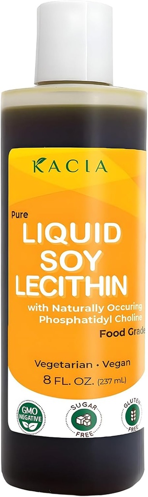 Kacia Pure Soy Lecithin Liquid | Vegan Lecithin 8 oz | 벌거 벗은 상품 및 초콜릿을위한 천연 식품 등급 유화제 및 안정제 | Lecithin Soy Moisturize in Skin & Hair Cosmetics Creation