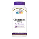 21st Century 2000 mg Cinnamon Plus Chromium 채식 캡슐 (120 카운트), 계피 보충제는 설탕 및 탄수화물 대사, 글루텐 프리, 비 GMO, 추가 인공 풍미를 지원합니다
