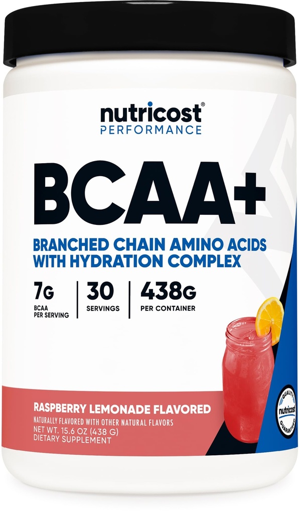 Nutricost BCAA + Hydration 분말 (Raspberry Lemonade) 30 서빙 - Hydration Complex를 가진 분지된 사슬 아미노산 - 글루텐 자유로운, 비 GMO