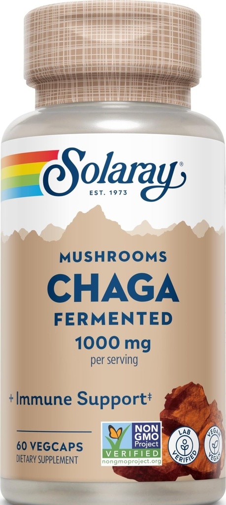 SOLARAY Fermented Chaga 버섯 1000 mg | 건강한 면역 기능 지원 | 30 인분 | 60 VegCaps