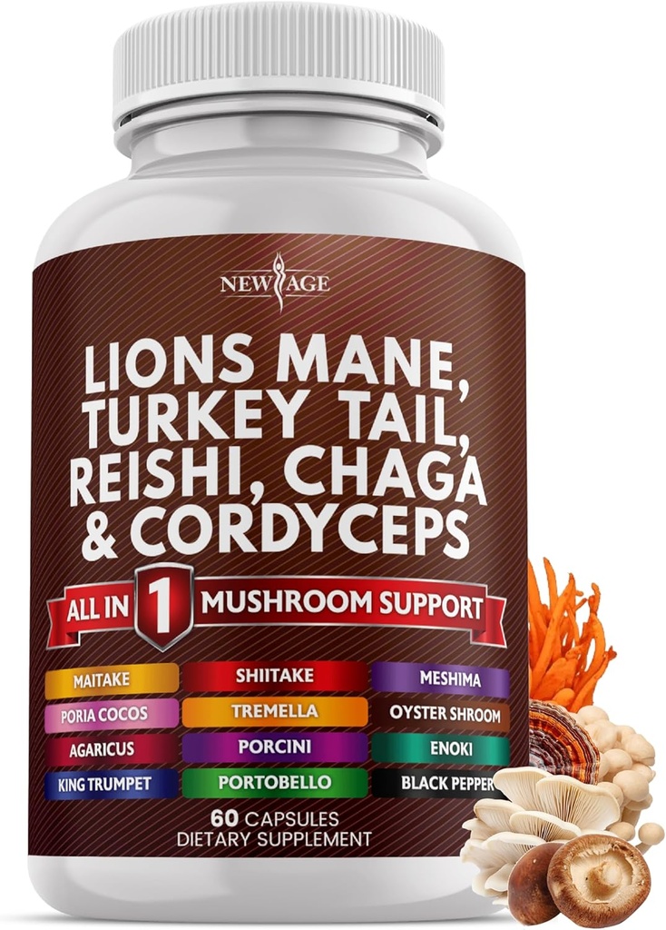 새로운 AGE 사자 Mane 버섯 보충 터키 꼬리 Reishi Cordyceps Chaga Marshmallow 루트