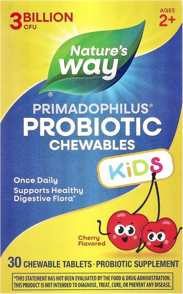 아이를 위한 성격의 방법 Primadophilus Probiotic Chewables, 지원 건강한 소화 Flora*, 아이를 위한 나이 2+, 3억 CFU, 30의 체리 맛을 내는 Chewables (5월 Vary)