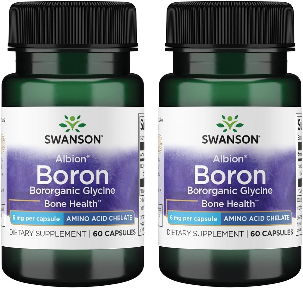 Albion의 Swanson Boron - Boroganic Glycine 보충교재 지원 합동 건강 & 뼈 건강 - 높은 흡수 공식은 전반적인 균형을 지원할지도 모릅니다 - (60의 캡슐, 6mg 각각) (2 팩)