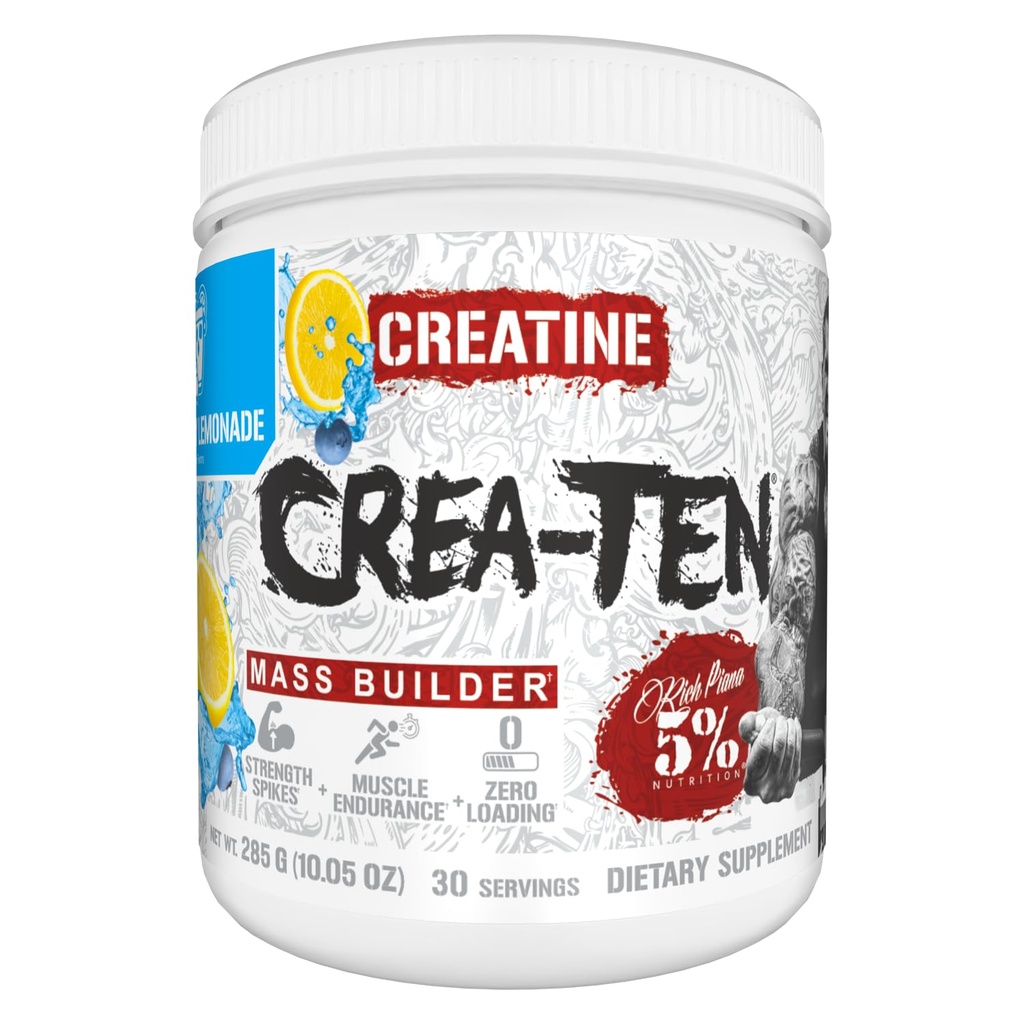 5% 영양 CreaTEN Creatine Complex + Accelerators | 근육 이익을 위한 맛 있는 Creatine 분말 | 최대 힘, 힘, 내구시간, & 회복 (블루베리 레몬)