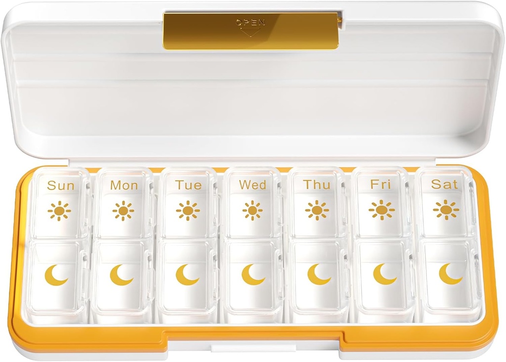 Zoksi Am Pm Pill 주최자 7 일, Weekly Pill Box 2 Times Day, 별도의 구획이있는 약 알약 주최자, 비타민, 생선 기름, 약 (화이트)을위한 여행 알약 케이스 디스펜서 휴대용