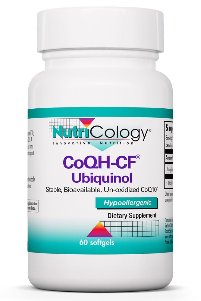 Nutricology CoQH-CF Ubiquinol 100mg 보충교재 - Un-Oxidized CoQ10의 지원 심혈관 건강, 면역 체계 지원, 안정, Bioavailable, Softgels - 60 조사