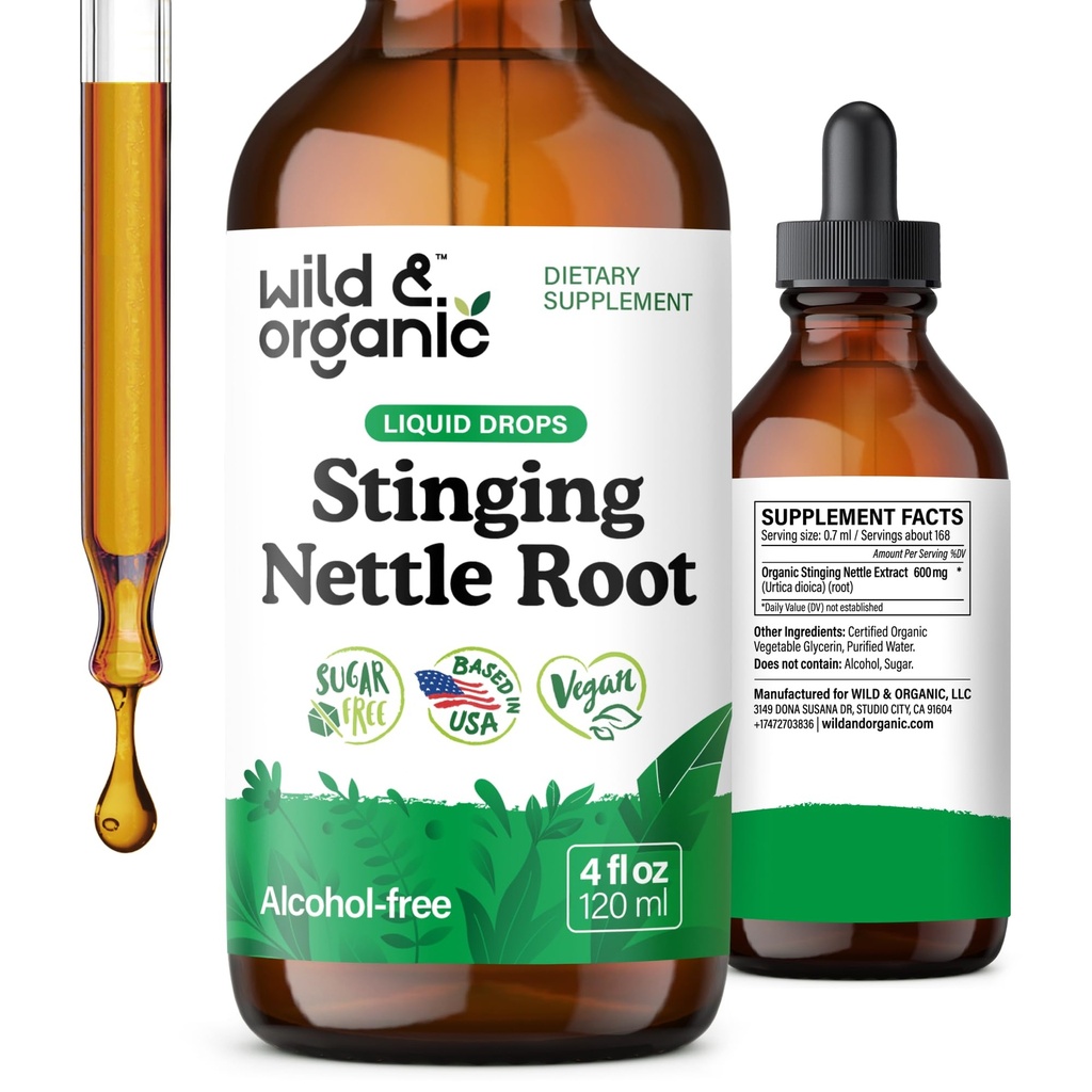 Wild & Organic Stinging Nettle Tincture - 남성 및 여성을위한 Sting Nettle Root Extract Drops - 액체 Urtica Dioica Supplement - Vegan, Sugar & Alcohol-Free - 4 fl oz