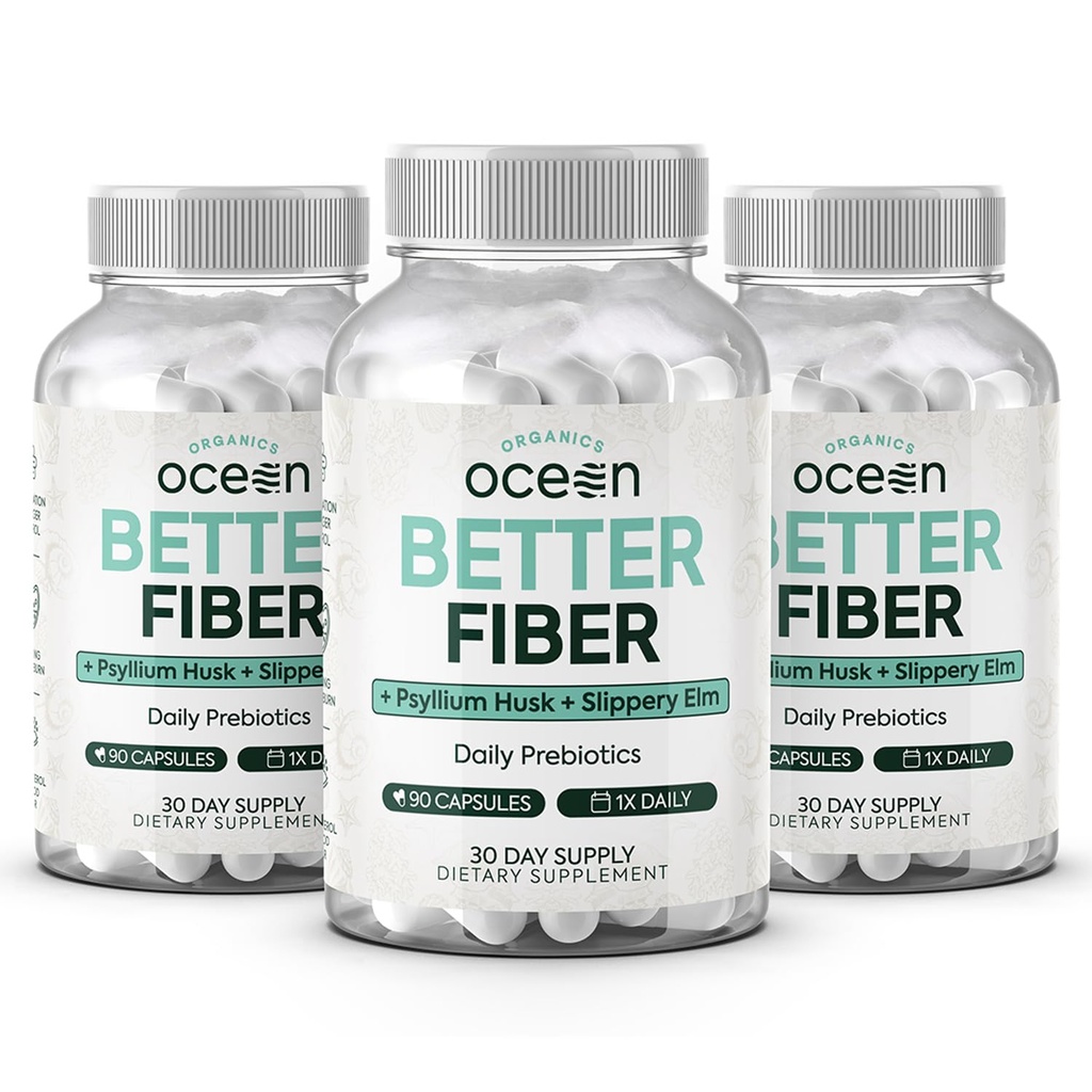 유기농 더 나은 섬유 - 매일 섬유 보충 - Effortless Bowel 운동을위한 부드러운 발판 - Psyllium Hulk 및 Slippery Elm - 3 병
