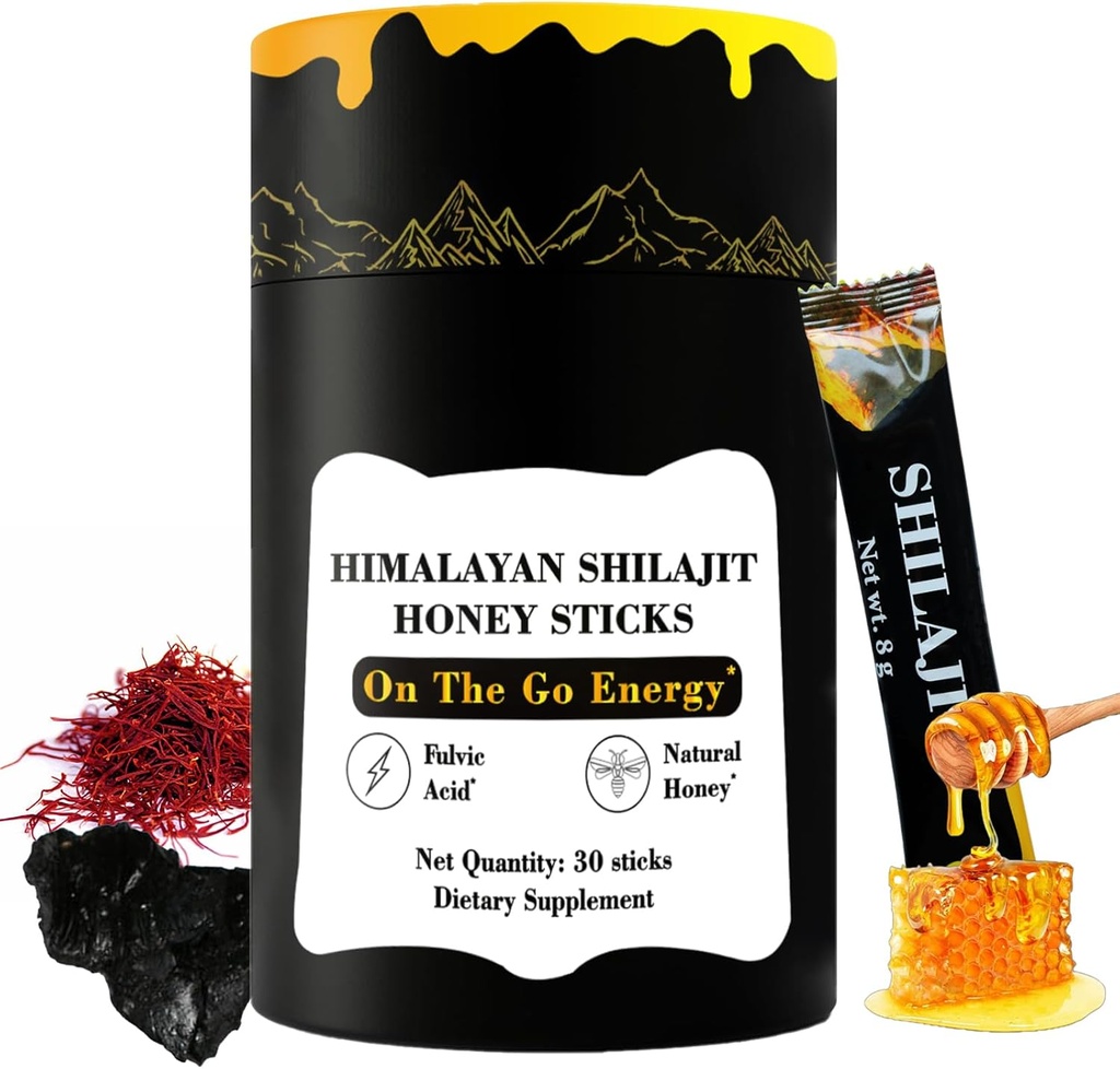 Himalayan 순수한 영양 Shilajit 꿀 스틱 금 소프론, 꿀 - 75% Fulvic 산, 85 + 추적 미네랄 - 남성 여성을위한 - 30 스틱 (Shilajit 꿀 30 스틱)