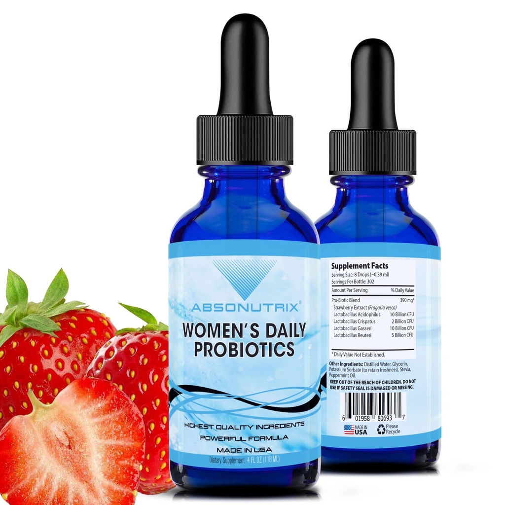 Absonutrix Women 's Daily Probiotics 390 mg, 4 Oz Liquid, 302 서빙, 미국에서 만든, 빠른 흡수, 품질 Potent 재료, 비 GMO, GMP 인증 시설, Cruelty-Free 제품
