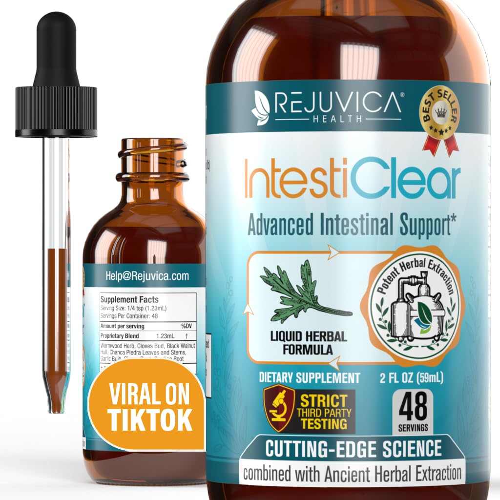 IntestiClear - 고급 Intestinal 지원 보충교재 - 더 나은 흡수를 위한 액체 납품 - 나무, Cloves, 까만 호두, 마늘 & 더 많은 것!