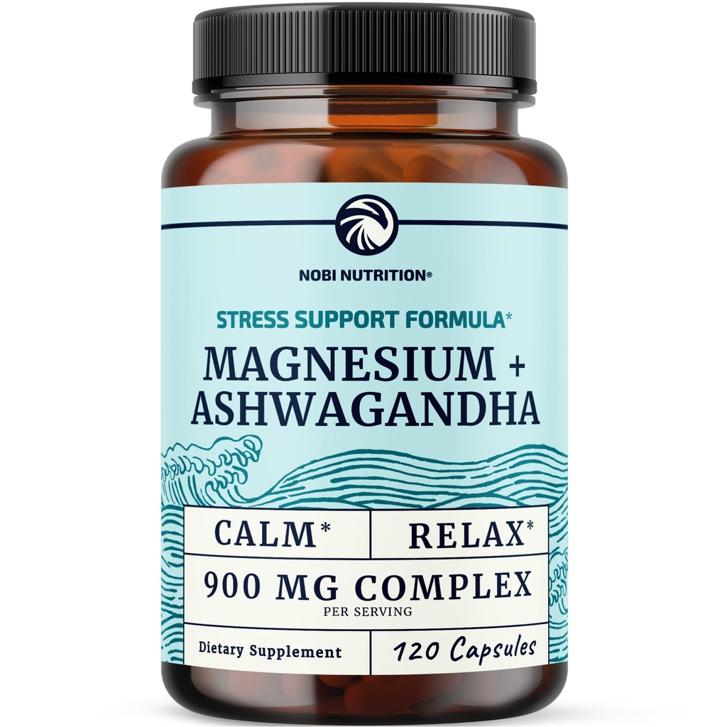마그네슘 Ashwagandha | 성인용 칼슘 보충 | 휴식, 휴식, 캘름 무드 & 수면 지원 | Mag Citrate & oxide 400 mg + Ashwagandha 500 mg | 근육 건강 및 스트레스 완화 | 120 Ct