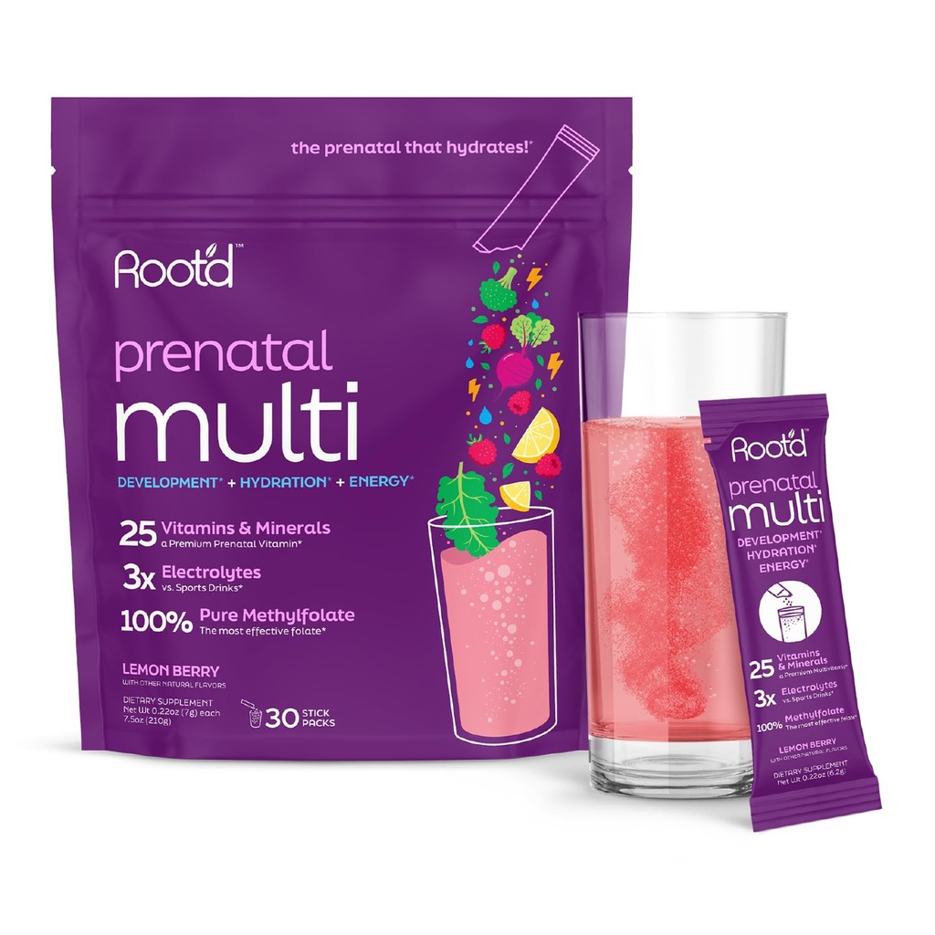 뿌리의 전염성 Multivitamin 분말 - 3x Electrolytes, Folate, Iron, D3 엄마 & 아기, 7 Superfood & Probiotics, Sugar-Free Vitamins & Hydration | 30 비타민 음료 패킷