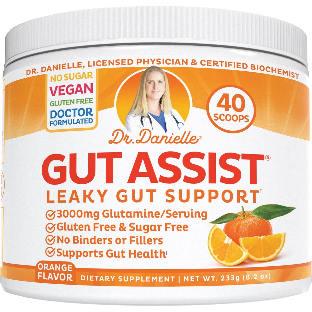 누설 Gut 지원 분말 | L-Glutamine Gut Lining Formula | 닥터 Danielle, 오렌지 맛의 Gut Assist