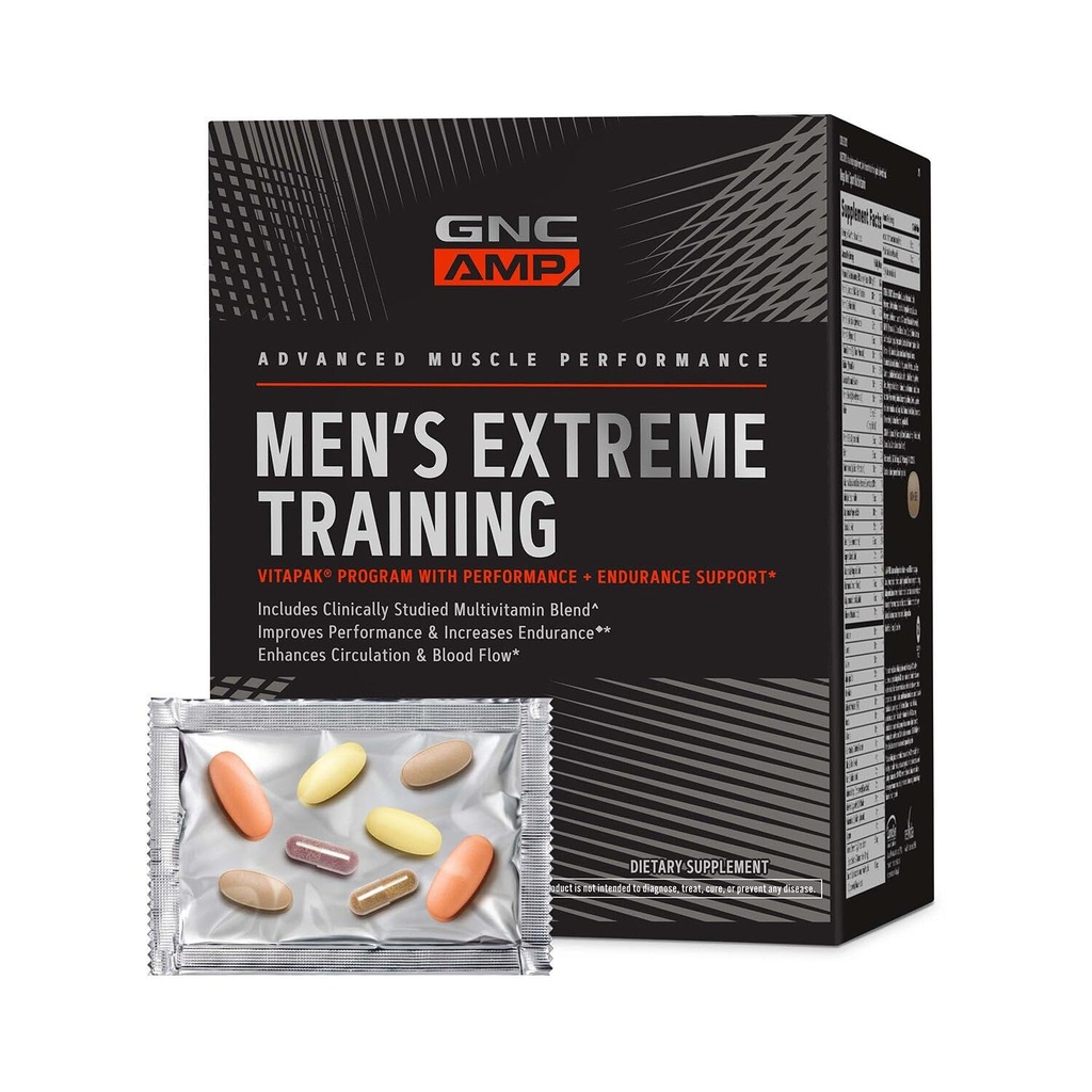 GNC AMP Men’s Extreme Training Vitapak Program, 5 제품, 성능 및 내구시간, 성인 Multivitamin, Proven 성분, 카페인, 니트로 산화물, 30 일 공급