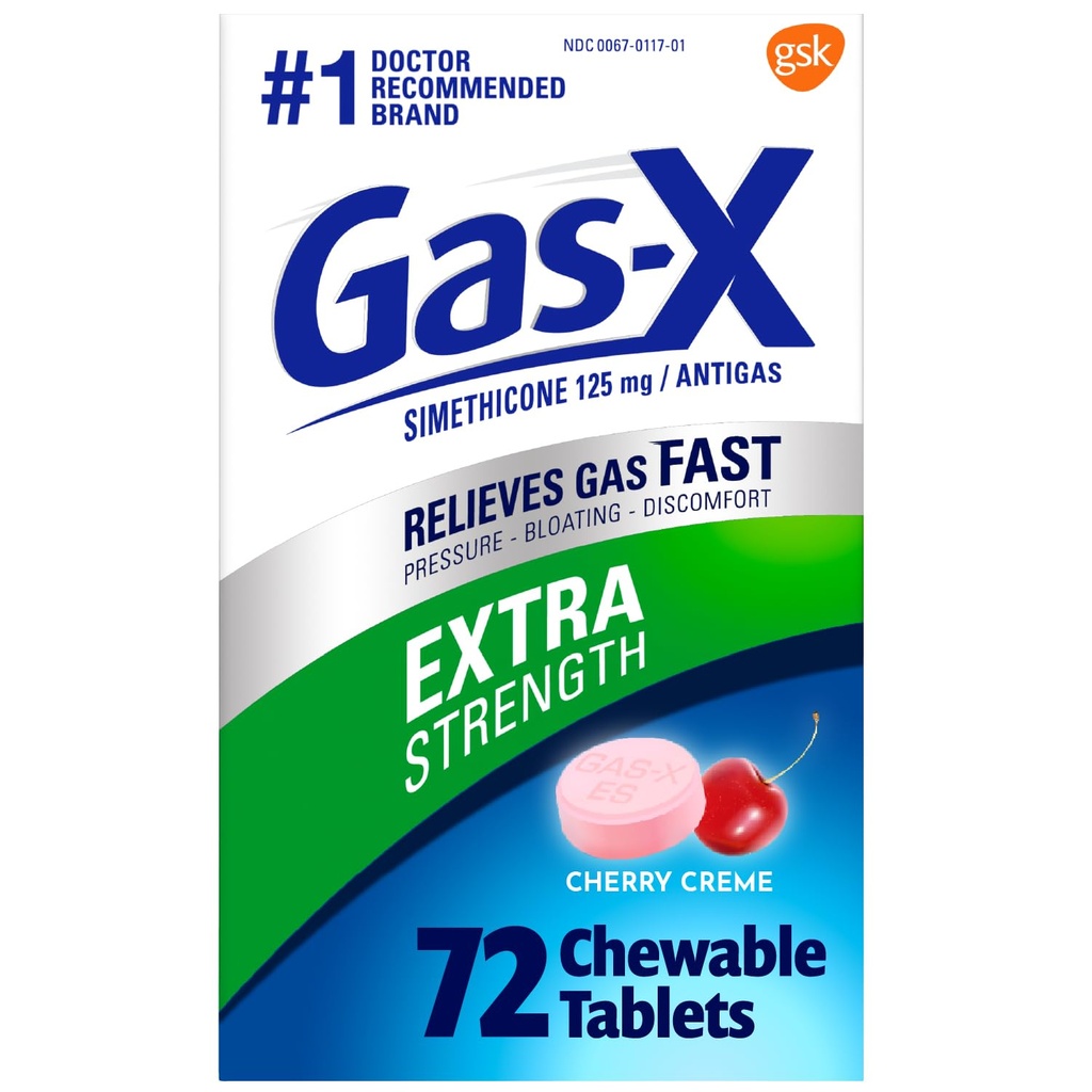 가스-X 여분 힘 Bloating 기복을 위한 Simethicone 125 mg를 가진 화학 가스 기복 정제, 버찌 - 72 조사