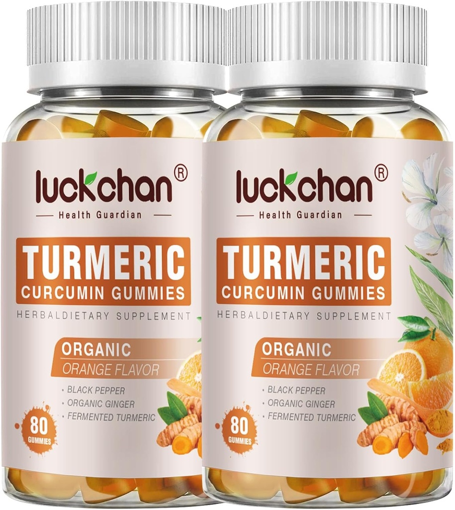 심황과 생강 Gummies (2 팩) - 검은 후추와 심황 Curcumin & Immune 지원을위한 생강 보충제 건강한 피부 - 성인을위한 Vegan Turmeric Gummies - 글루텐 무료, 낮은 설탕