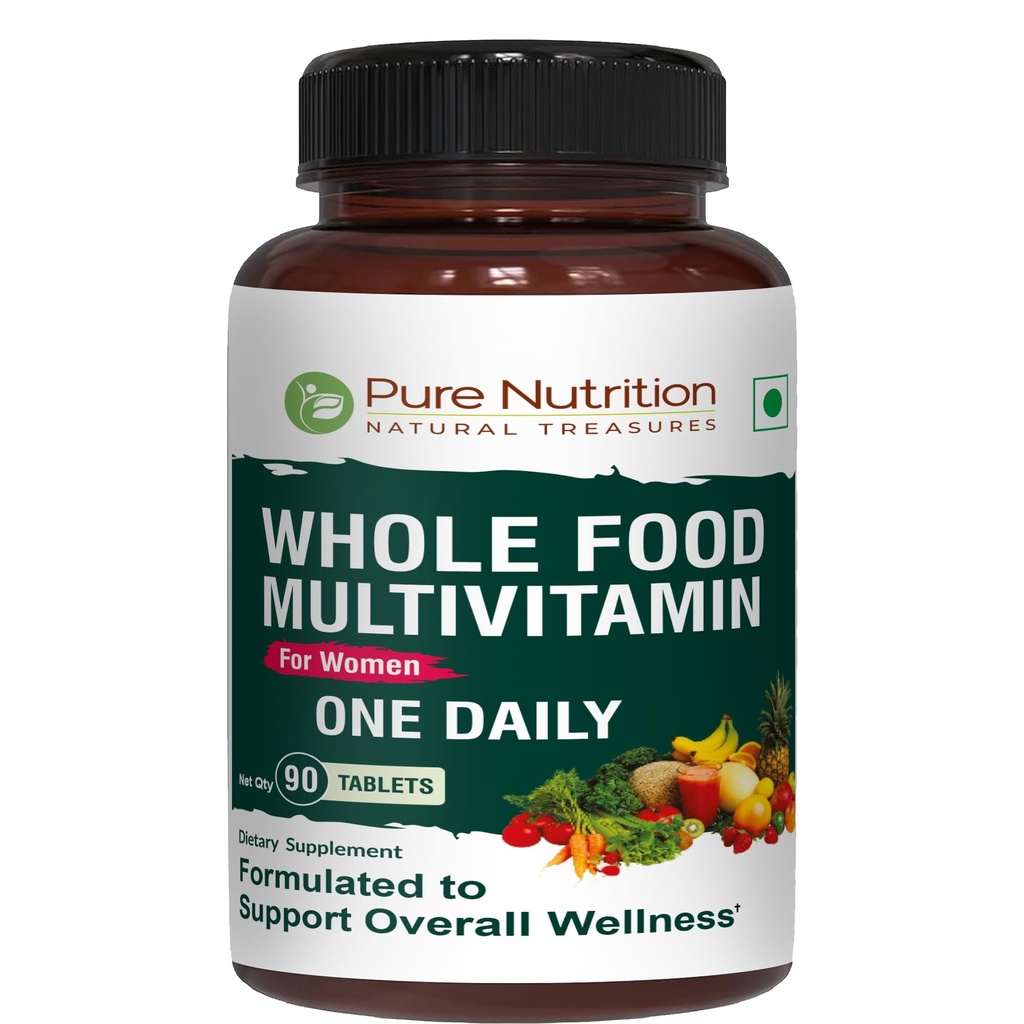 여성용 Pure Nutrition Whole Food Multivitamin | 90 Tabs | 1-A-Day | 100 % RDA | 24 Natural Vitamins and Minerals | 모든 천연 식물 기반 여성 멀티비타민 | 3 개월 공급