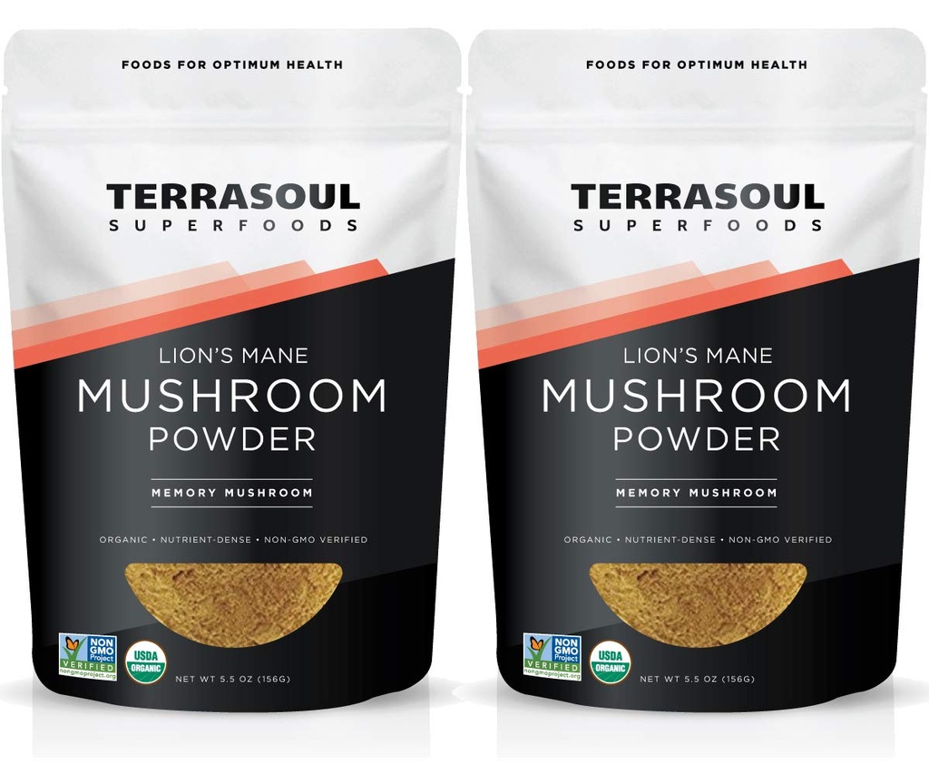 Terrasoul Superfoods 유기 사자 Mane 버섯 분말 (4:1 추출물), 11 온스