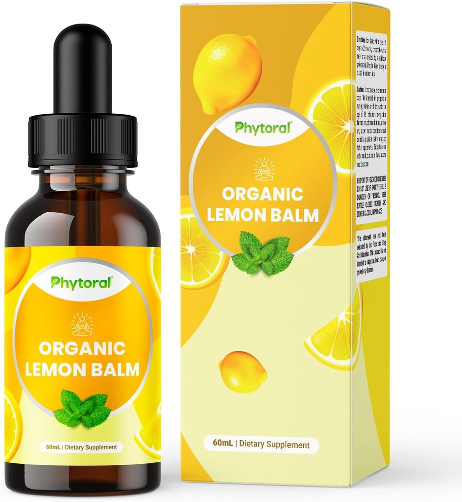 Immune 지원을위한 Phytoral Organic Lemon Balm Leaf Liquid Extract - Mood & Relaxation Support를위한 레몬 Balm Tincture - 성인 및 어린이 다이어트 보충을위한 유기농 Tincture 리프 드롭 - 60 ml