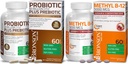 Bronson Probiotic 50 억 CFU + 애플 폴리 페놀 & 파인애플 과일 추출물 + 메틸 B12 5000 mcg 비타민 B12 Methylcobalamin를 가진 Prebiotic