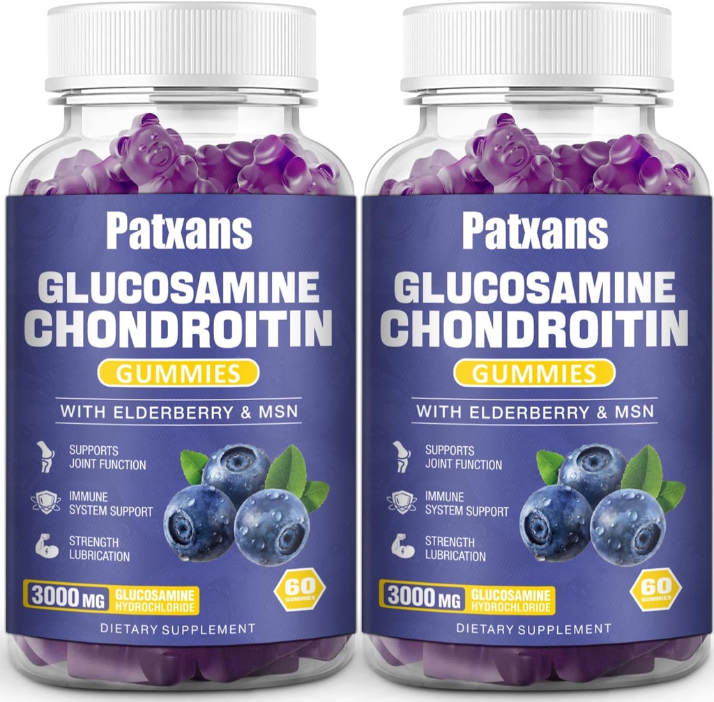 2 팩 3000MG 글루코사민 Chondroitin Gummies - 여분 힘 합동 건강 & MSM Elderberry 자연적인 합동 지원 보충교재, 융통성, 성인을 위한 산화 방지제 면역성이 있는 지원, 120 Gummies.