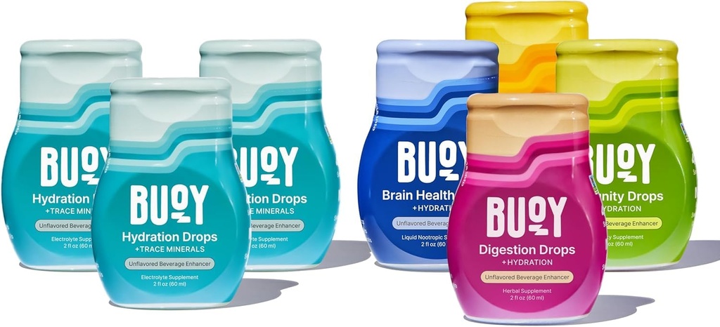 Buoy Electrolyte Drops 다양성 팩 번들 280 서빙 | 설탕 없음, 감미료 없음 | Dietitian 권장 | Trace Minerals | 목적이 없는 음료