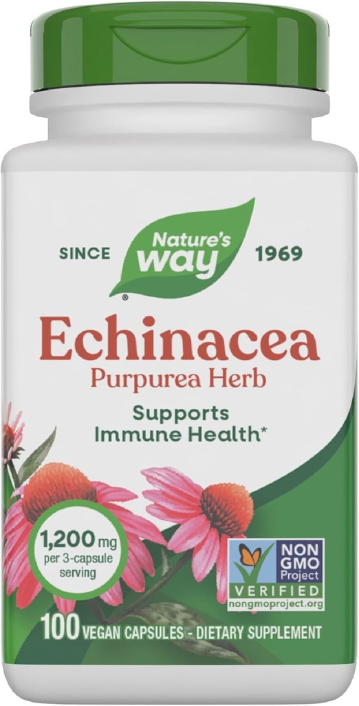 자연의 방법 Echinacea Purpurea 허브, 면역 지원 보충교재 *, 3 캡슐 서빙 당 1200 mg, 비 GMO 프로젝트 Verified, Vegan, 100 캡슐 (포장 May Vary)
