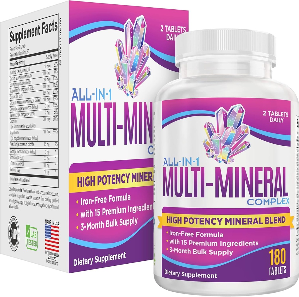All-in-1 Multimineral Supplement Blend (Iron Free Formula) Multiminerals | Trace Minerals | 미네랄 복합제 | 90일 대량 공급 | 180 정제