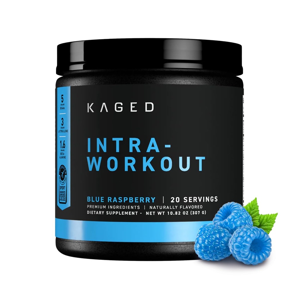 Kaged Intra-Workout 분말 In-Kaged BCAAs, L-Citrulline & Endurance 124mg 유기 PurCaf 카페인 코코넛 물 분말 20 서빙 블루 라즈베리