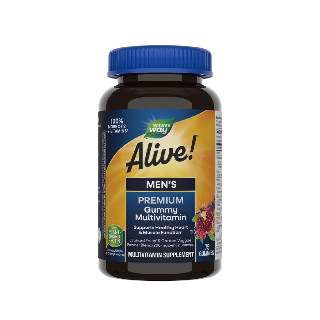 자연의 방법 살아! 남자의 프리미엄 거미 Multivitamin, 건강한 심장, 근육 기능 *, 가득 차있는 B 비타민 복합체, 오렌지, 포도, 버찌 맛, 75 구미 (포장 월병)