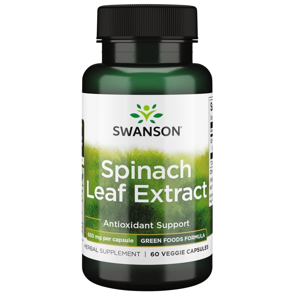 Swanson Spinach 잎 추출물 - 전반적인 건강을 승진시키는 초본 보충교재 - 녹색 음식 공식 w/Beneficial Thylakoids & Chlorophyll - (60의 Veggie 캡슐, 650mg 각각)