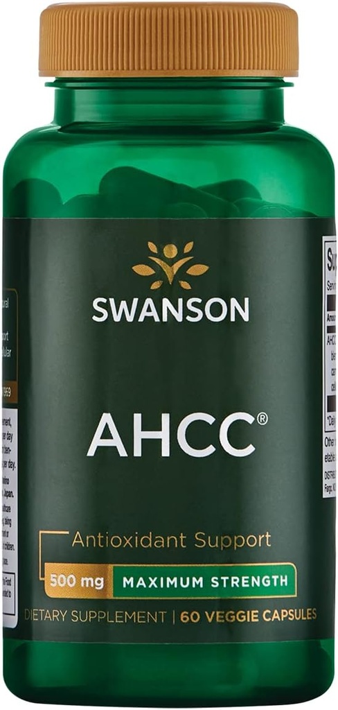 Swanson 최대 강도 AHCC - 고급 면역 지원 촉진 - 천연 보충 NK 세포 및 간접 지원 - (60 Veggie 캡슐, 500mg 각각)